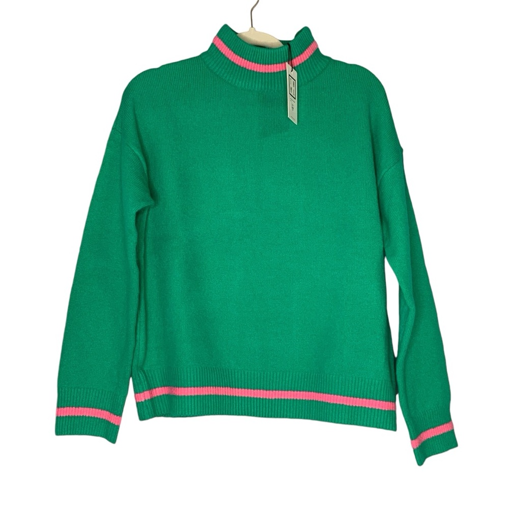 THML Green Cowlneck Sweater with Pink Trim